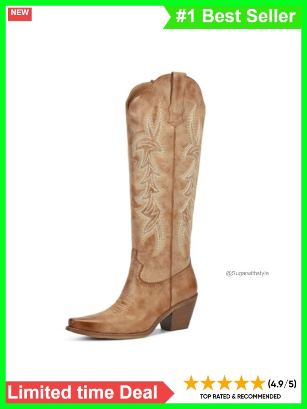 Pointed Toe Knee High Cowboy Boots PU Leather Western